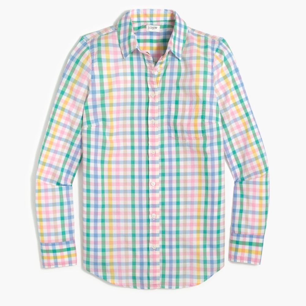 J. Crew rainbow pastel gingham Button-Down Shirt signature fit sz xs